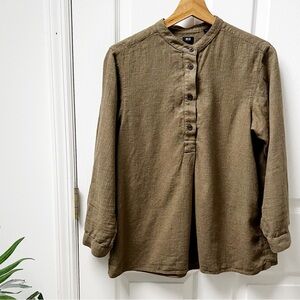 Uniqlo Womens Flannel Henley Top in Green